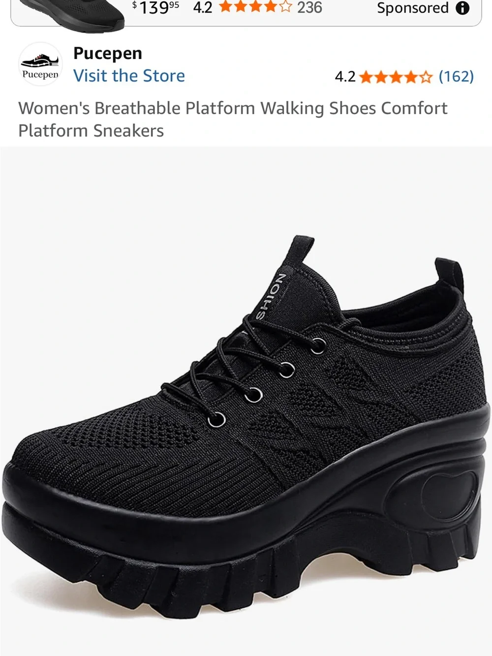 Women’s Black Platform Lace-Up Walking Sneakers